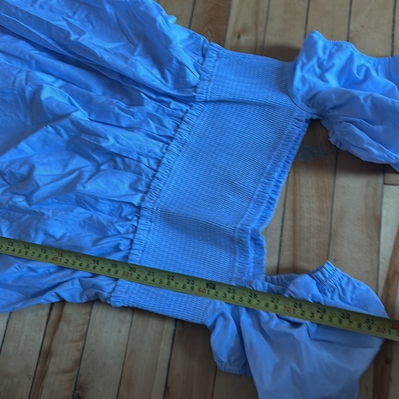 Aritzia Sunday Best Sz L Hadley Blue Striped Coastal Puff Sleeves Mini Dress - Picture 11 of 11